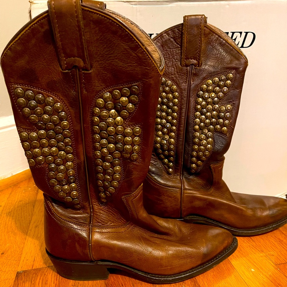 Frye Brown Studded Heeled Boots